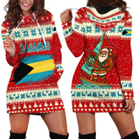 Bahamas Christmas Hoodie Dress with Red Festive Pattern Sailing Santa and National Flag Motif - Wonder Print Shop