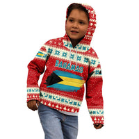 Bahamas Christmas Kid Hoodie with Red Festive Pattern Sailing Santa and National Flag Motif - Wonder Print Shop