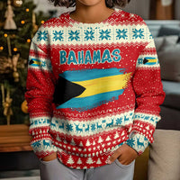 Bahamas Christmas Kid Ugly Christmas Sweater with Red Festive Pattern Sailing Santa and National Flag Motif - Wonder Print Shop