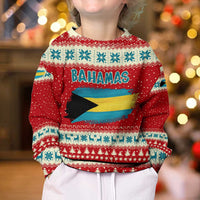 Bahamas Christmas Kid Ugly Christmas Sweater with Red Festive Pattern Sailing Santa and National Flag Motif - Wonder Print Shop