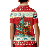 Bahamas Christmas Kid Polo Shirt with Red Festive Pattern Sailing Santa and National Flag Motif - Wonder Print Shop
