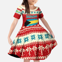 Bahamas Christmas Kid Short Sleeve Dress with Red Festive Pattern Sailing Santa and National Flag Motif - Wonder Print Shop