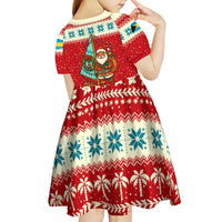 Bahamas Christmas Kid Short Sleeve Dress with Red Festive Pattern Sailing Santa and National Flag Motif - Wonder Print Shop