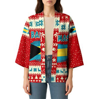 Bahamas Christmas Kimono with Red Festive Pattern Sailing Santa and National Flag Motif - Wonder Print Shop
