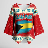 Bahamas Christmas Kimono Sleeve Blouse with Red Festive Pattern Sailing Santa and National Flag Motif - Wonder Print Shop