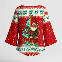 Bahamas Christmas Kimono Sleeve Blouse with Red Festive Pattern Sailing Santa and National Flag Motif - Wonder Print Shop