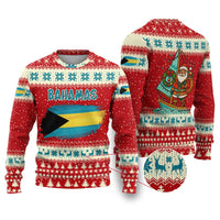 Bahamas Christmas Ugly Christmas Sweater with Red Festive Pattern Sailing Santa and National Flag Motif - Wonder Print Shop
