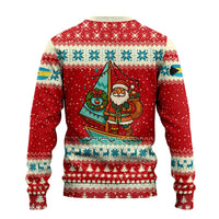 Bahamas Christmas Ugly Christmas Sweater with Red Festive Pattern Sailing Santa and National Flag Motif - Wonder Print Shop