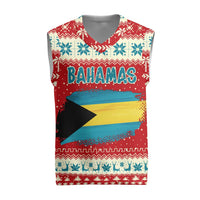 Bahamas Christmas Knitted V-Neck Vest with Red Festive Pattern Sailing Santa and National Flag Motif - Wonder Print Shop