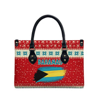 Bahamas Christmas Leather Bag with Red Festive Pattern Sailing Santa and National Flag Motif - Wonder Print Shop