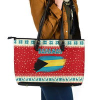 Bahamas Christmas Leather Tote Bag with Red Festive Pattern Sailing Santa and National Flag Motif - Wonder Print Shop