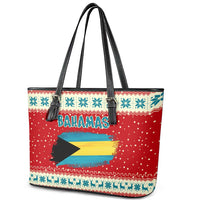 Bahamas Christmas Leather Tote Bag with Red Festive Pattern Sailing Santa and National Flag Motif - Wonder Print Shop