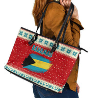 Bahamas Christmas Leather Tote Bag with Red Festive Pattern Sailing Santa and National Flag Motif - Wonder Print Shop