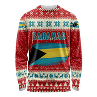 Bahamas Christmas Long Sleeve Shirt with Red Festive Pattern Sailing Santa and National Flag Motif - Wonder Print Shop