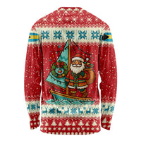 Bahamas Christmas Long Sleeve Shirt with Red Festive Pattern Sailing Santa and National Flag Motif - Wonder Print Shop