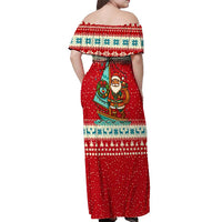 Bahamas Christmas Off Shoulder Maxi Dress with Red Festive Pattern Sailing Santa and National Flag Motif - Wonder Print Shop