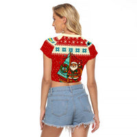 Bahamas Christmas Raglan Cropped T Shirt with Red Festive Pattern Sailing Santa and National Flag Motif - Wonder Print Shop