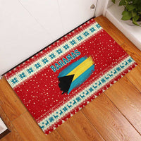 Bahamas Christmas Rubber Doormat with Red Festive Pattern Sailing Santa and National Flag Motif - Wonder Print Shop