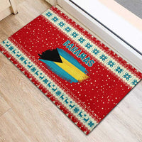 Bahamas Christmas Rubber Doormat with Red Festive Pattern Sailing Santa and National Flag Motif - Wonder Print Shop
