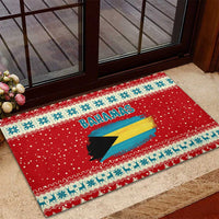 Bahamas Christmas Rubber Doormat with Red Festive Pattern Sailing Santa and National Flag Motif - Wonder Print Shop