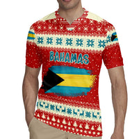 Bahamas Christmas Rugby Jersey with Red Festive Pattern Sailing Santa and National Flag Motif - Wonder Print Shop