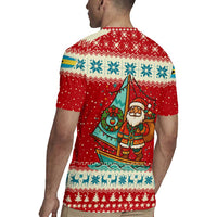 Bahamas Christmas Rugby Jersey with Red Festive Pattern Sailing Santa and National Flag Motif - Wonder Print Shop