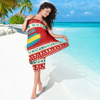 Bahamas Christmas Sarong with Red Festive Pattern Sailing Santa and National Flag Motif - Wonder Print Shop