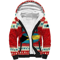 Bahamas Christmas Sherpa Hoodie with Red Festive Pattern Sailing Santa and National Flag Motif - Wonder Print Shop
