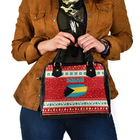 Bahamas Christmas Shoulder Handbag with Red Festive Pattern Sailing Santa and National Flag Motif - Wonder Print Shop
