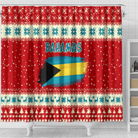 Bahamas Christmas Shower Curtain with Red Festive Pattern Sailing Santa and National Flag Motif - Wonder Print Shop