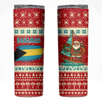 Bahamas Christmas Skinny Tumbler with Red Festive Pattern Sailing Santa and National Flag Motif - Wonder Print Shop