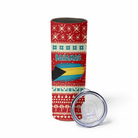 Bahamas Christmas Skinny Tumbler with Red Festive Pattern Sailing Santa and National Flag Motif - Wonder Print Shop
