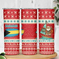 Bahamas Christmas Skinny Tumbler with Red Festive Pattern Sailing Santa and National Flag Motif - Wonder Print Shop