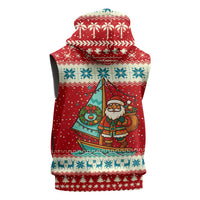 Bahamas Christmas Sleeveless Hoodie with Red Festive Pattern Sailing Santa and National Flag Motif - Wonder Print Shop