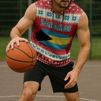 Bahamas Christmas Sleeveless Hoodie with Red Festive Pattern Sailing Santa and National Flag Motif - Wonder Print Shop