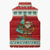 Bahamas Christmas Sleeveless Puffer Jacket with Red Festive Pattern Sailing Santa and National Flag Motif - Wonder Print Shop