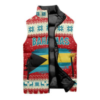 Bahamas Christmas Sleeveless Puffer Jacket with Red Festive Pattern Sailing Santa and National Flag Motif - Wonder Print Shop