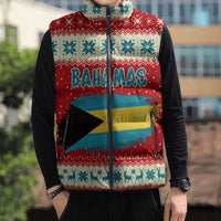 Bahamas Christmas Sleeveless Puffer Jacket with Red Festive Pattern Sailing Santa and National Flag Motif - Wonder Print Shop