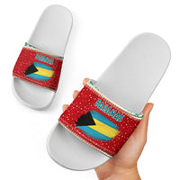 Bahamas Christmas Slide Sandals with Red Festive Pattern Sailing Santa and National Flag Motif - Wonder Print Shop