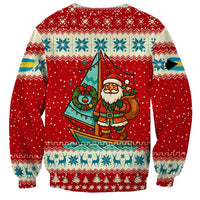 Bahamas Christmas Sweatshirt with Red Festive Pattern Sailing Santa and National Flag Motif - Wonder Print Shop