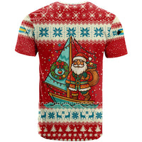 Bahamas Christmas T Shirt with Red Festive Pattern Sailing Santa and National Flag Motif - Wonder Print Shop