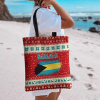 Bahamas Christmas Tote Bag with Red Festive Pattern Sailing Santa and National Flag Motif - Wonder Print Shop