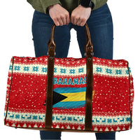 Bahamas Christmas Travel Bag with Red Festive Pattern Sailing Santa and National Flag Motif - Wonder Print Shop
