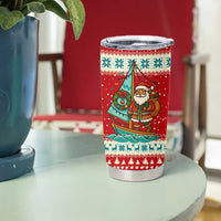 Bahamas Christmas Tumbler Cup with Red Festive Pattern Sailing Santa and National Flag Motif - Wonder Print Shop