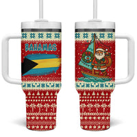 Bahamas Christmas Tumbler With Handle with Red Festive Pattern Sailing Santa and National Flag Motif - Wonder Print Shop