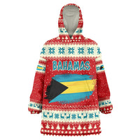 Bahamas Christmas Wearable Blanket Hoodie with Red Festive Pattern Sailing Santa and National Flag Motif - Wonder Print Shop