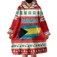 Bahamas Christmas Wearable Blanket Hoodie with Red Festive Pattern Sailing Santa and National Flag Motif - Wonder Print Shop
