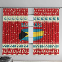 Bahamas Christmas Window Curtain with Red Festive Pattern Sailing Santa and National Flag Motif - Wonder Print Shop