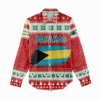 Bahamas Christmas Women Casual Shirt with Red Festive Pattern Sailing Santa and National Flag Motif - Wonder Print Shop