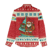 Bahamas Christmas Women Casual Shirt with Red Festive Pattern Sailing Santa and National Flag Motif - Wonder Print Shop